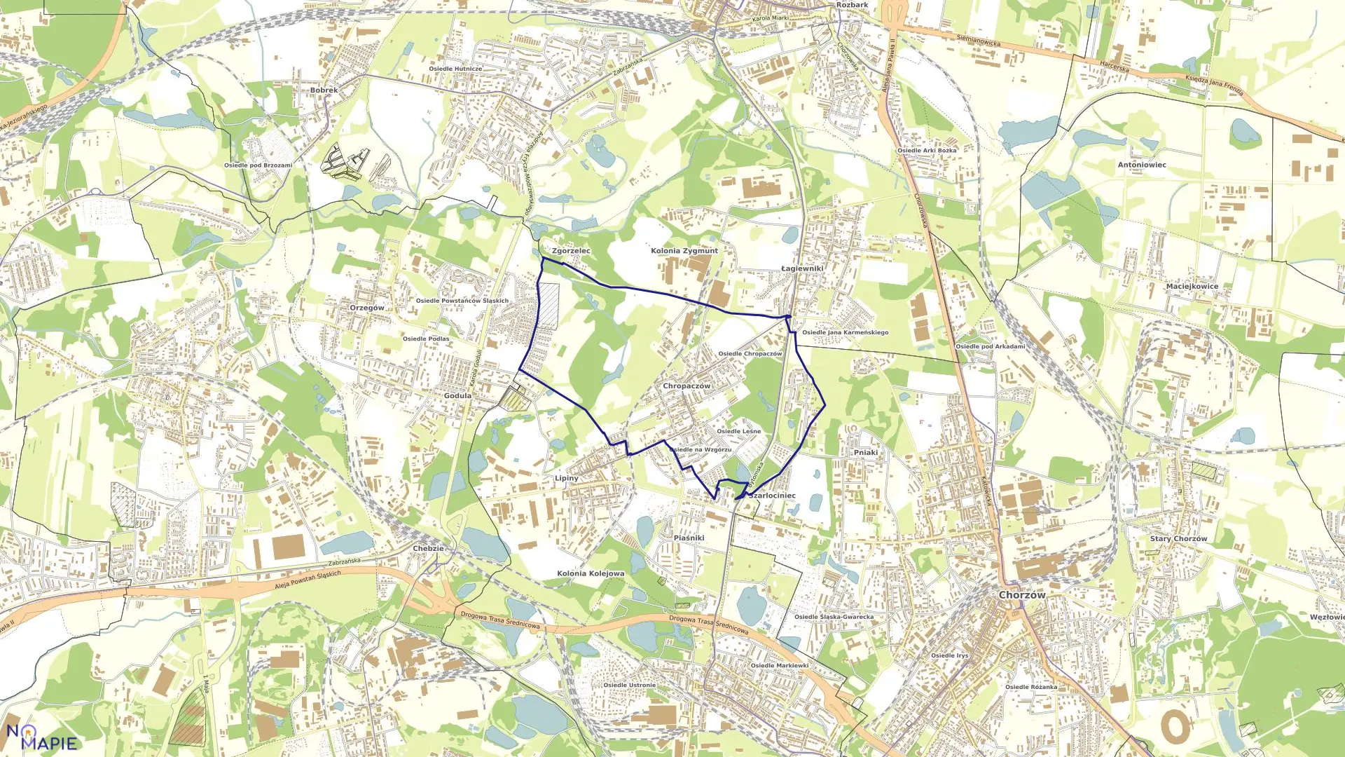 Mapa obrębu Chropaczów w mieście Świętochłowice