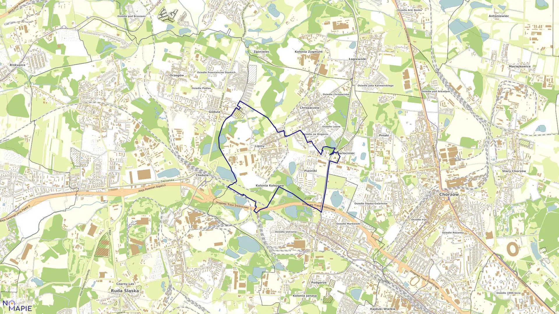 Mapa obrębu Lipiny w mieście Świętochłowice